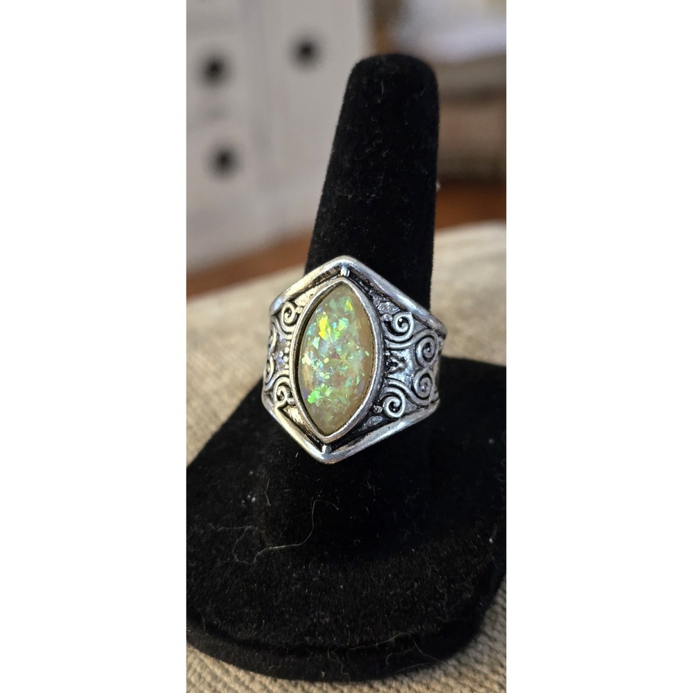 Vintage sterling silver faux Marquis opal women's ring